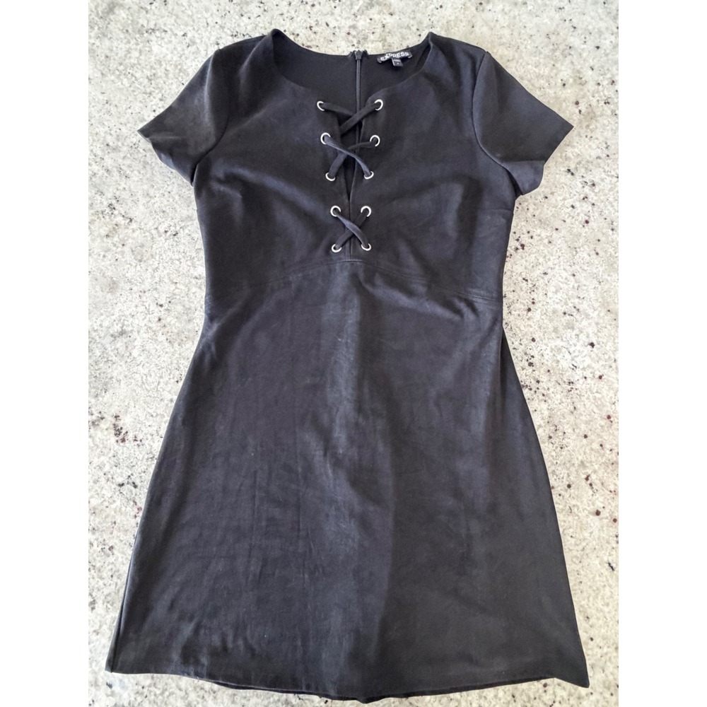 EXPRESS Black Faux Suede Lace-Up Dress — Size 8